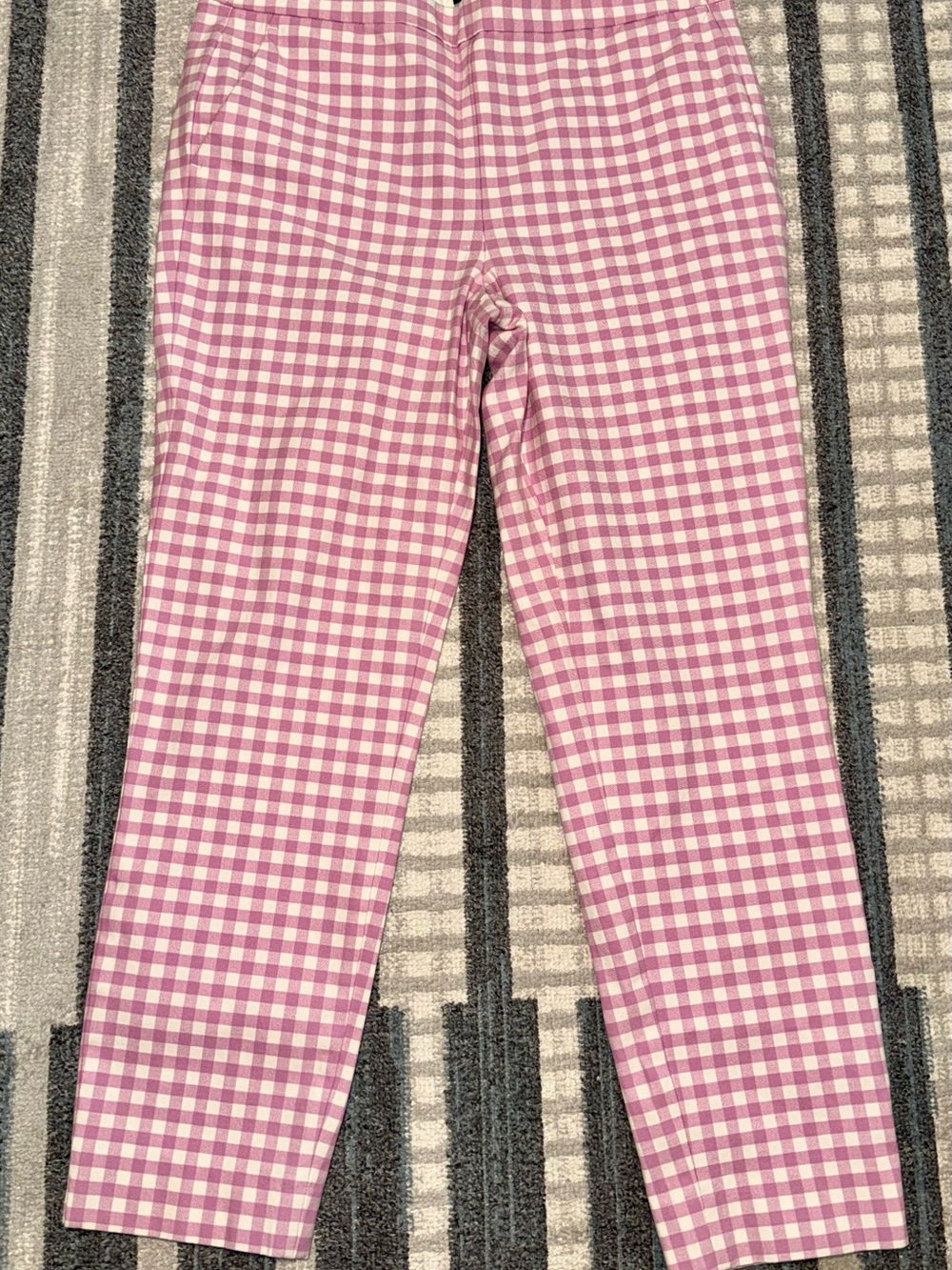 J.Crew Women Sz 6 Martie Ankle Length Pants Pink White Gingham Stretch Side Zip